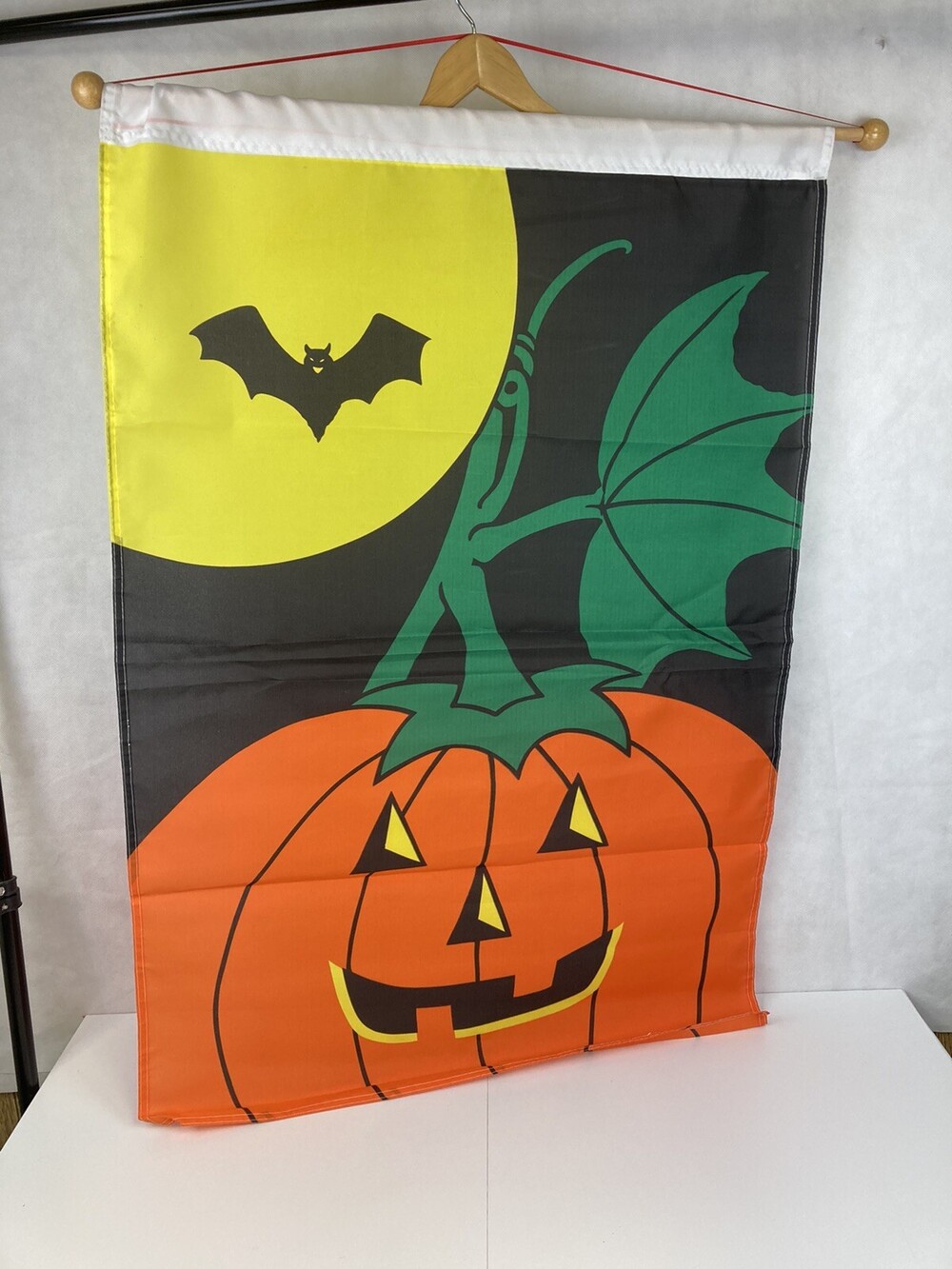 VTG Halloween Outdoor Decor Garden House JOL Black Bat Moon 28 X 42” Banner Flag
